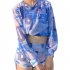 3pcs Women Split Swimsuit Cute Printing Sleeveless Tops Shorts Bikini Set With Long Sleeves Sunscreen Cover up 039928 blue L