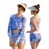 3pcs Women Split Swimsuit Cute Printing Sleeveless Tops Shorts Bikini Set With Long Sleeves Sunscreen Cover up 039928 blue L
