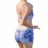 3pcs Women Split Swimsuit Cute Printing Sleeveless Tops Shorts Bikini Set With Long Sleeves Sunscreen Cover up 039928 blue L