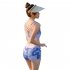 3pcs Women Split Swimsuit Cute Printing Sleeveless Tops Shorts Bikini Set With Long Sleeves Sunscreen Cover up 039928 blue L