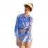 3pcs Women Split Swimsuit Cute Printing Sleeveless Tops Shorts Bikini Set With Long Sleeves Sunscreen Cover up 039928 blue L