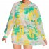 3pcs Women Split Swimsuit Cute Printing Sleeveless Tops Shorts Bikini Set With Long Sleeves Sunscreen Cover up 039928 blue L