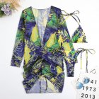 3pcs Women Swimsuit Suit Quick-drying Fashion Printing Sexy Bikini Set For Summer Beach Party Swimming color 6 S