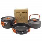 3pcs set  2 3 Person   Cookware  Set Teapot Frying Pan Boiling Pot For Outdoor Camping Picnic Orange