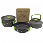 3pcs set  2 3 Person   Cookware  Set Teapot Frying Pan Boiling Pot For Outdoor Camping Picnic green