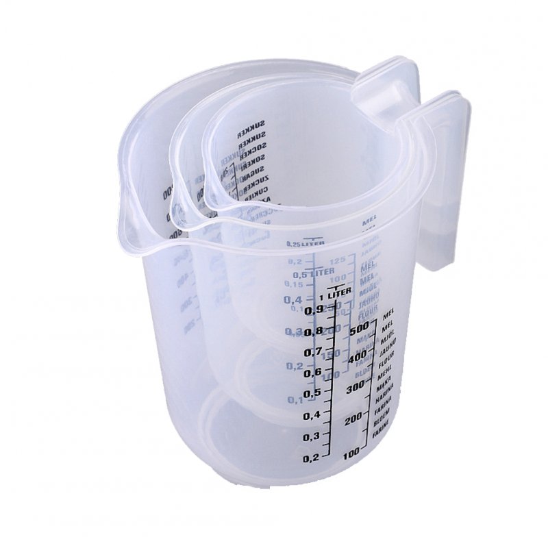 3pcs/set Baking Measuring  Cup With Handle Transparent Nesting Stackable Plastic Non-toxic transparent