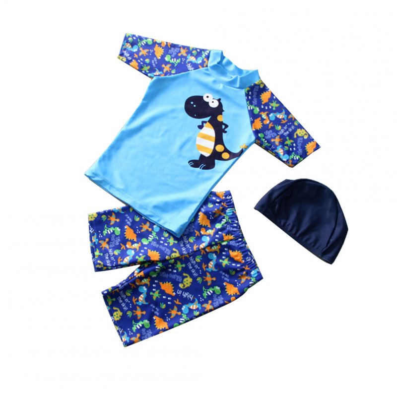 3pcs/set Boy Cute Swimming Suit Sunscreen Suit Tops + Shorts + Hat Dinosaur_L