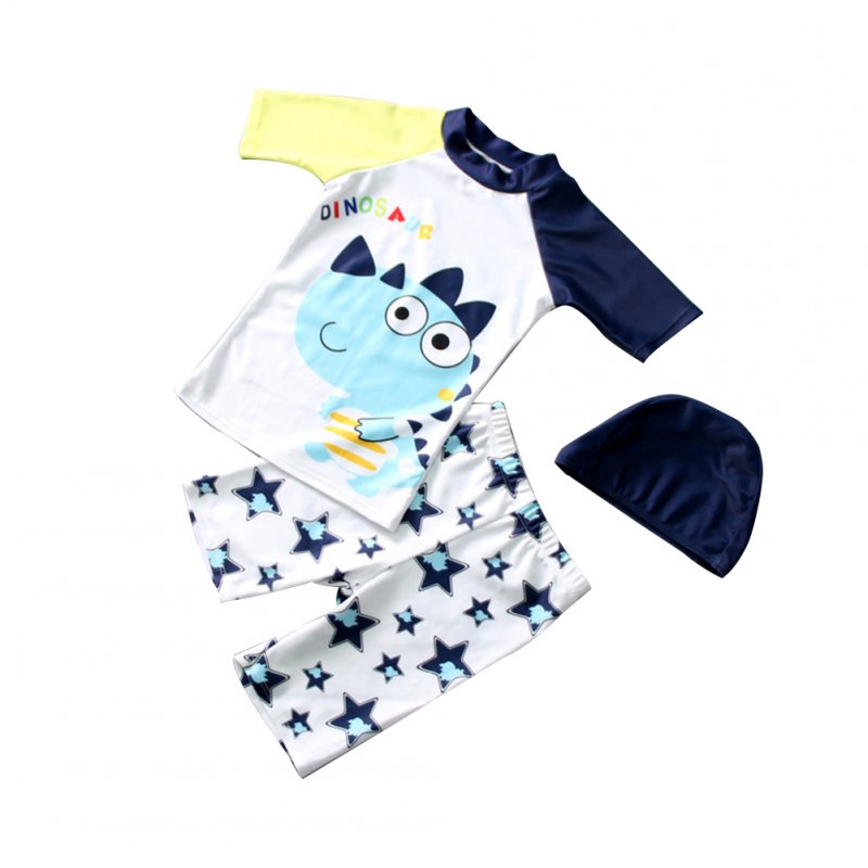 3pcs/set Boy Cute Swimming Suit Sunscreen Suit Tops + Shorts + Hat rhinoceros dragon_M