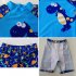 3pcs set Boy Cute Swimming Suit Sunscreen Suit Tops   Shorts   Hat rhinoceros dragon 2XL