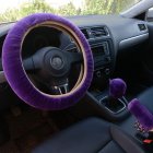 3pcs set Car Plush Fashion Universal Steering  Wheel  Cover Plush Pull Handle purple