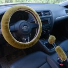 3pcs/set Car Plush Fashion Universal Steering  Wheel  Cover Plush Pull Handle green