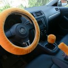 3pcs/set Car Plush Fashion Universal Steering  Wheel  Cover Plush Pull Handle Golden camel