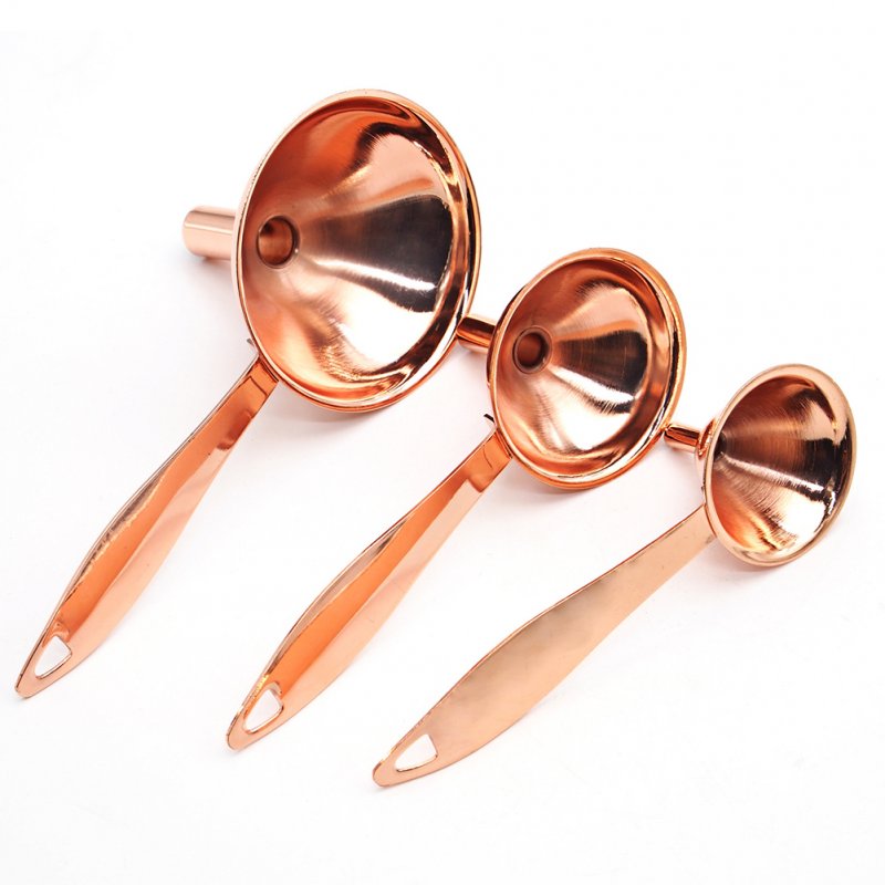 3pcs/set Simple Stainless Steel Multi-function Oil Leak Funnel With Handle for Wine Millet Gold