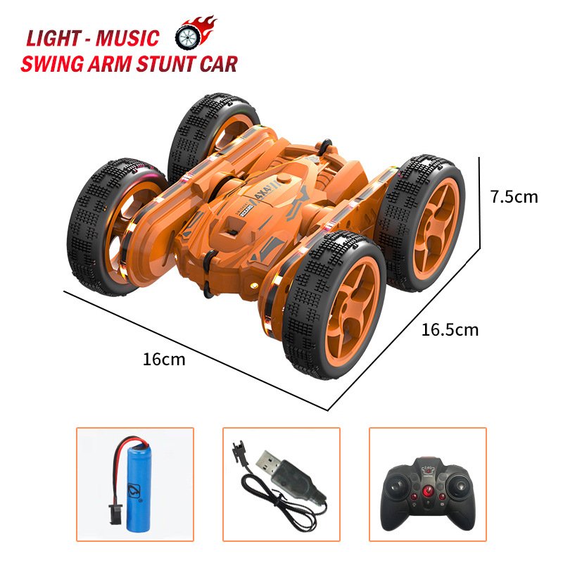 Jc07 Remote Control Drift Car With Colorful Led Light Music Double-sided Flip Swing Arm Stunt Rc Car Toys For Kids Gifts 