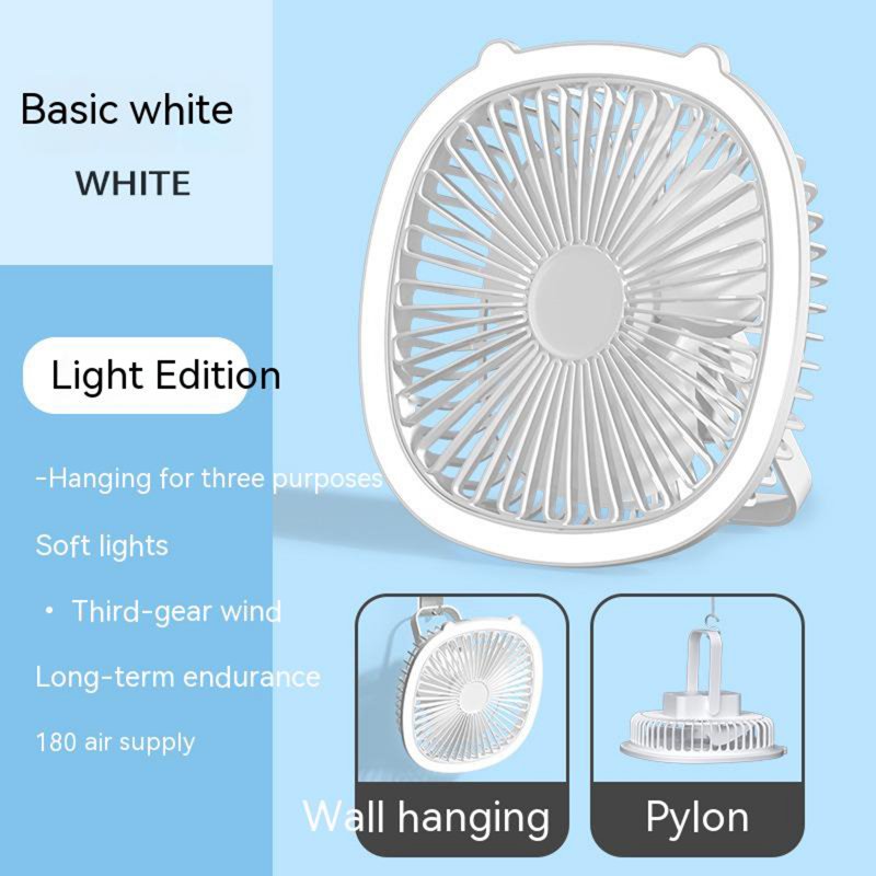 3w 5v Portable Mini Fan With Led Light 3 Levels Usb Rechargeable Air Cooling Fan Household Electrical Appliances White