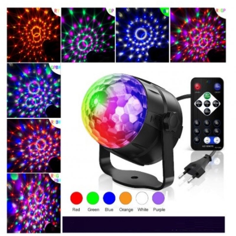 3w Mini Rgb Dj  Disco  Light, 6-color Crystal Magic Ball Stage Rotating Lantern With Remote Control, Christmas Day Bar Parties Projection Light EU Plug