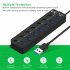 4 7 Port USB 3 0 Hub 5Gbps High Speed On Off Switches AC Power Adapter for PC 4 port with US plug 