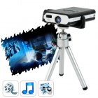 4 GB mini multimedia projector with micro SD slot and a smooth slim design for excellent on the go use  This powerful and durable little projector comes with 4G