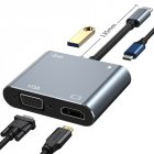4 In 1 Extender Usb C Adapter Type-c To Hdmi Vga Usb3.0 Audio Video Adapter Fast Charger grey
