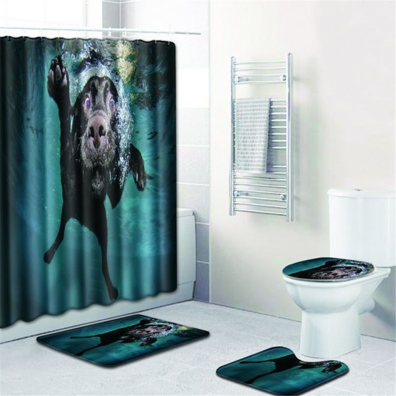 4  Pcs Non-slip Rug Toilet  Lid  Cover Bath  Mat Waterproof Bath  Curtain w180623-d030_45*75cm
