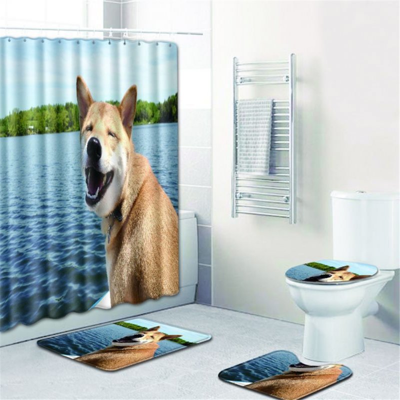 4  Pcs Non-slip Rug Toilet  Lid  Cover Bath  Mat Waterproof Bath  Curtain w180623-d038_50*80cm