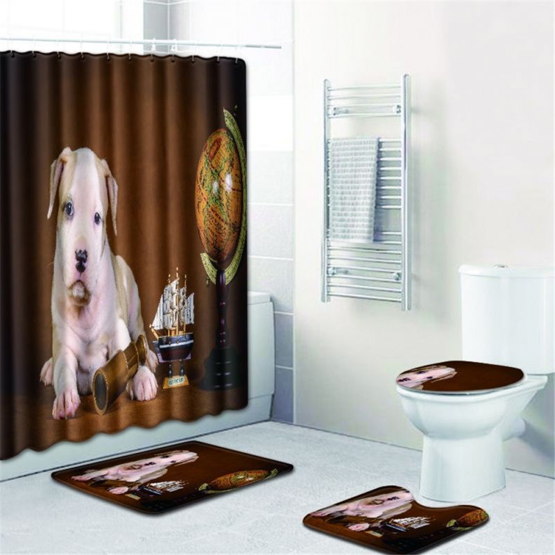 4  Pcs Non-slip Rug Toilet  Lid  Cover Bath  Mat Waterproof Bath  Curtain w180623-d040_50*80cm