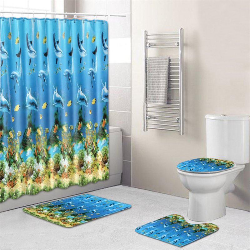 4  Pcs Non-slip Rug Toilet  Lid  Cover Bath  Mat Waterproof Bath  Curtain zp200608-b001_50*80cm