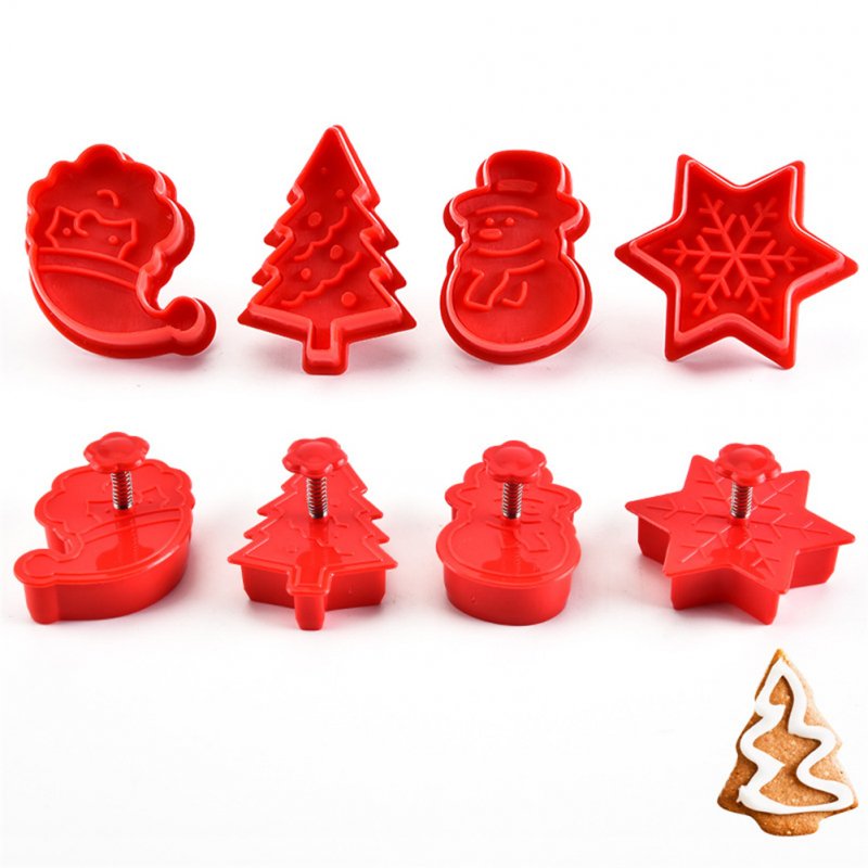4 Pcs/set 3D Christmas Cookie  Mould Biscuit Plunger Cutter Diy Baking Tool Red