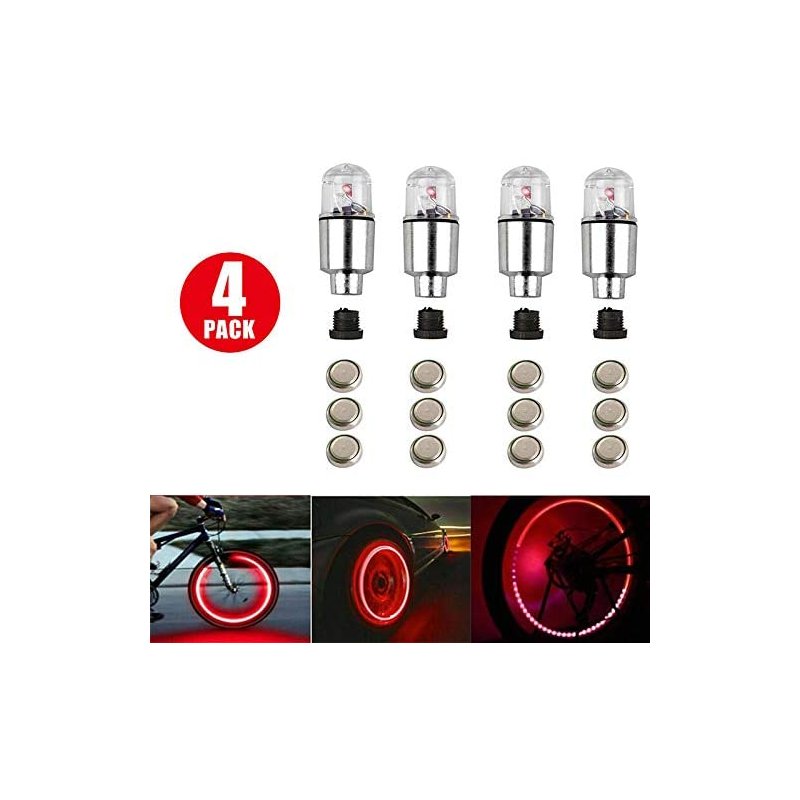 4 Pcs/set Alloy Silver Plated Automobile Hot Wheels Dual Sensor Valve Tire Lights Wheel  Decoration  Lights Red
