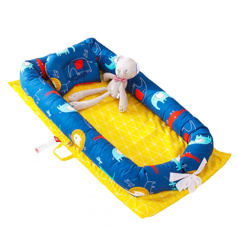 4 Pcs/set Baby  Crib Cotton Cartoon Portable Removable Washable Bionic Bed Lion Homeland Blue (without quilt)_90*50cm
