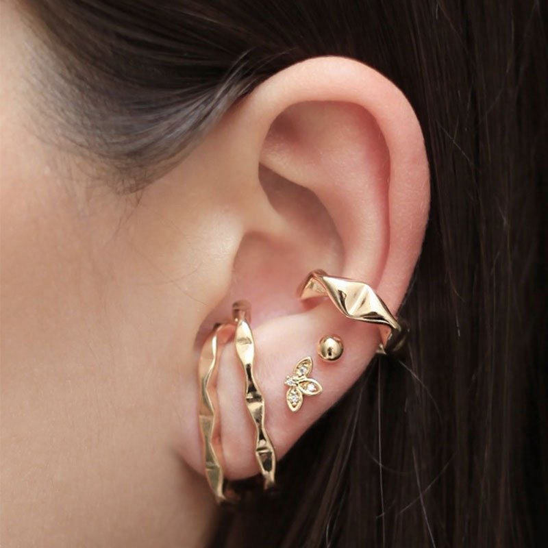 4 Pcs/set Ear  Clip  Set Alloy Geometric Simple C-shaped Non-pierced Earrings Golden