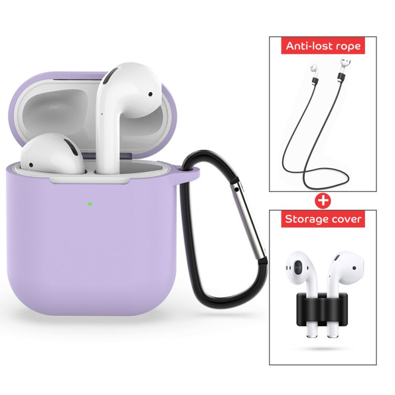 4 Pcs/set For Apple AirPods 2 Wireless Charger Protective Silicone Case Cover Accessories Set light purple