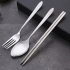 4 Pcs set Stainless Steel Cutlery Household Cutter Fork Chopsticks Spoon For Restaurant Red box