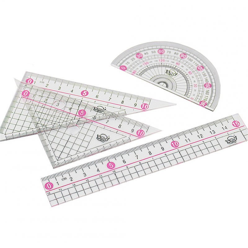 4 Pcs/set Triangle  Ruler  Set Organic Plastic Transparent Geometry Rulers Math Protractor Set As shown