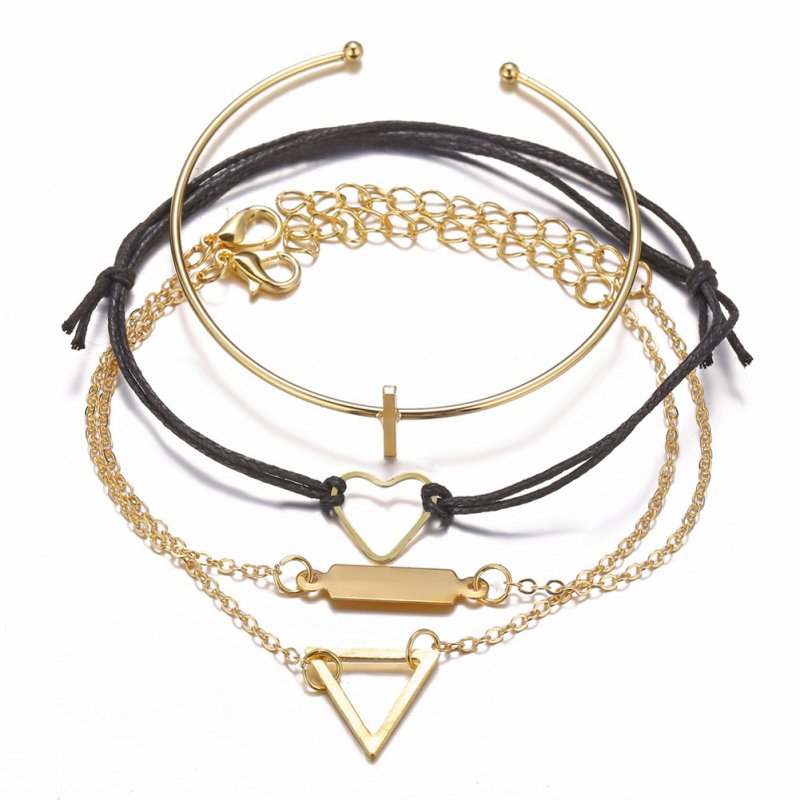 4 Pcs/set Women's  Bracelet Heart-shaped Geometric Retro Simple Style Alloy Bracelet  Golden