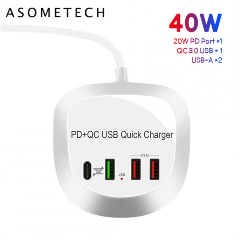 4 Ports Usb Charger Hub 40w Pd Qc3.0 Quick Charge Adapter Phone Charger