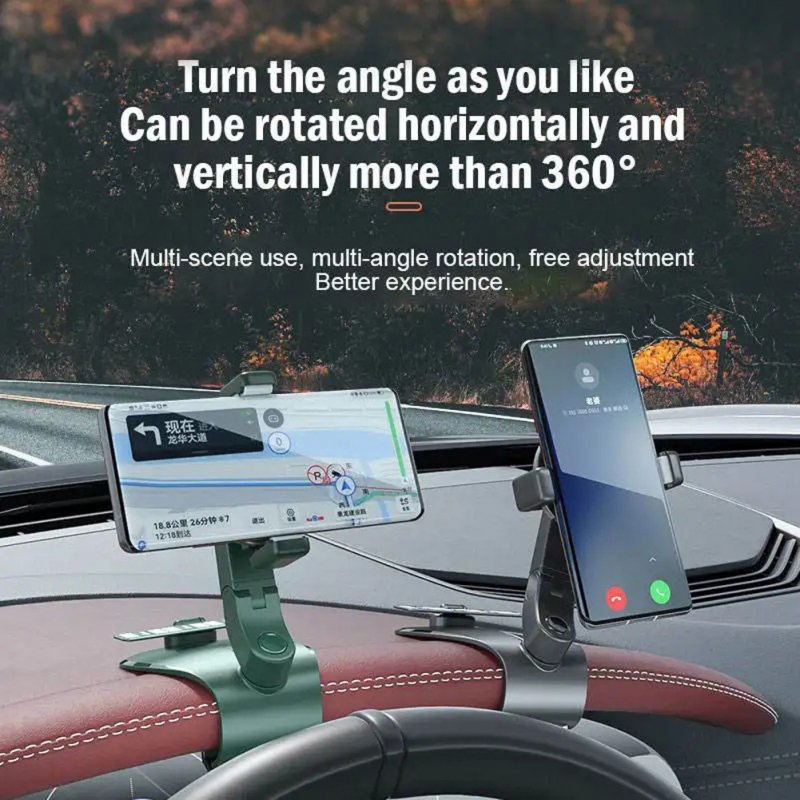 Car Phone Holder Stand 1200-degree Rotation Dashboard Mount Gps Navigation Frame Bracket Clip-on Cradle 