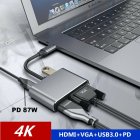 4-in-1 Audio Video Adapter <span style='color:#F7840C'>USB</span> Type-C to HDMI 4K Converter with HDMI+VGA+PD+USB3.0 Interface Fast Charger Silver grey