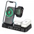 4 in 1 Wireless Fast Charger Alarm Clock RGB Night Light Wireless Charging Station for Watch Phone Black for IOS