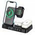 4 in 1 Wireless Fast Charger Alarm Clock RGB Night Light Wireless Charging Station for Watch Phone Black for Samsung