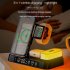 4 in 1 Wireless Fast Charger Alarm Clock RGB Night Light Wireless Charging Station for Watch Phone Black for Samsung