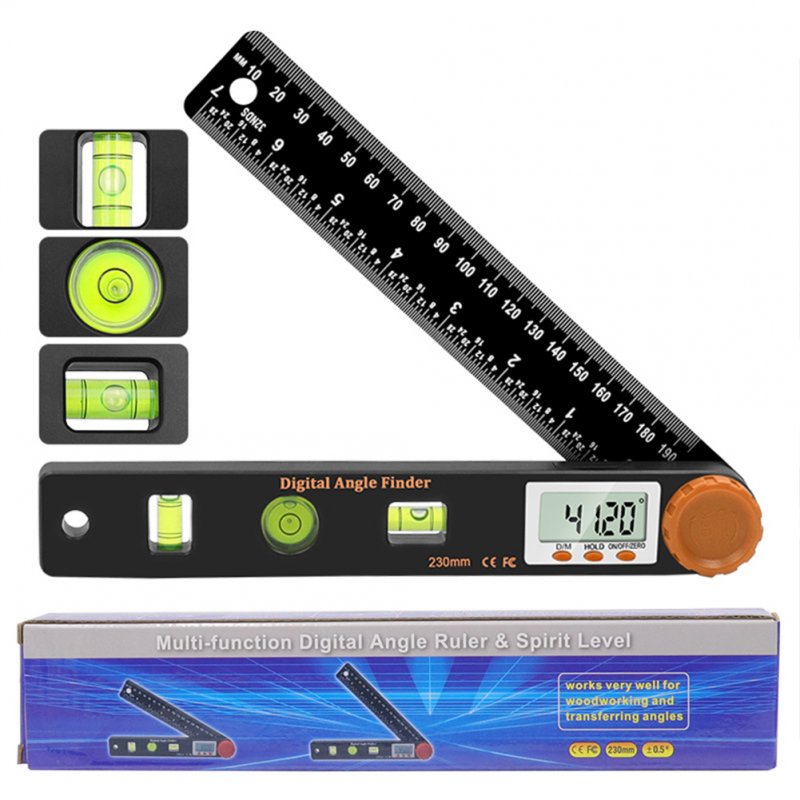 4-in-1 Woodworking Angle Ruler with Spirit Level Digital Display Protractor Tool