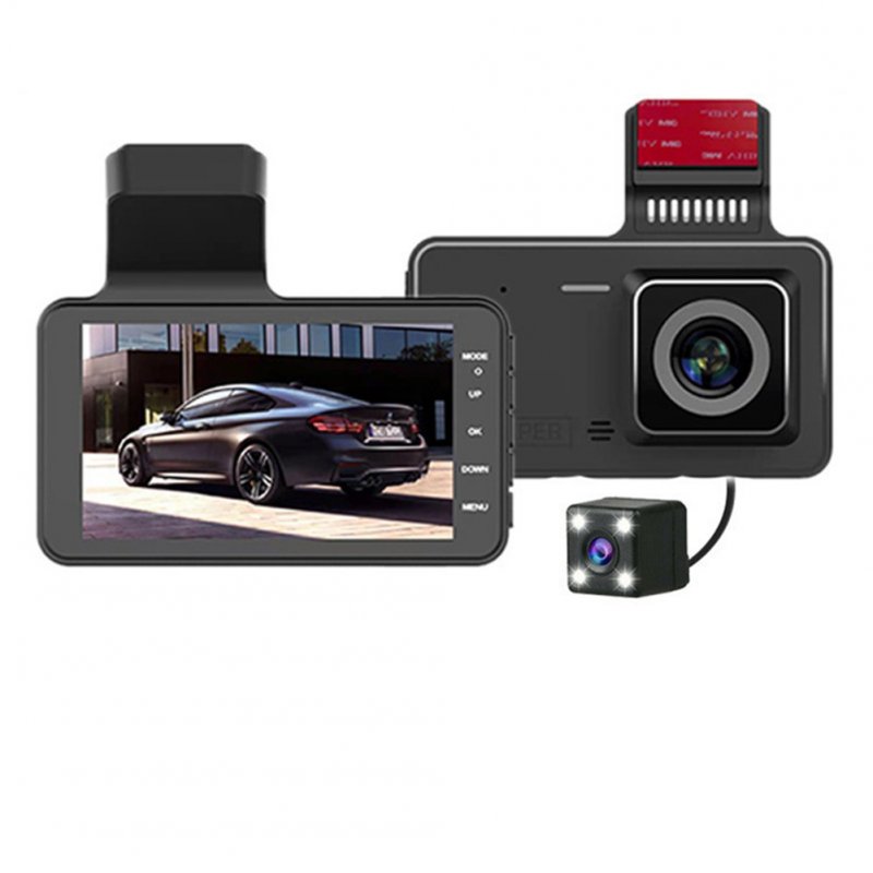 4-inch Large Screen Driving Recorder Hd 1080p Front And Rear Dual Recording Reversing Camera Dual Lens Vehicle Dash Cam black