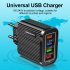 4 port Usb Mobile Phone Charger With Led Light 5V 3A Travel Fast Quick Charging Usb Adapter US EU Plug black EU Plug
