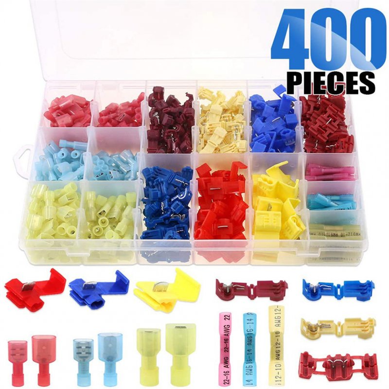 400pcs Terminals Main Line Branch Wiring Clip T-type Break-free Quick Connectors Insulated Crimp Terminal as shown in the picture