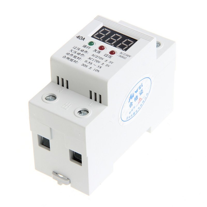 40A Automatic Reconnect Over Under Voltage Protection Relay Voltmeter Monitor white
