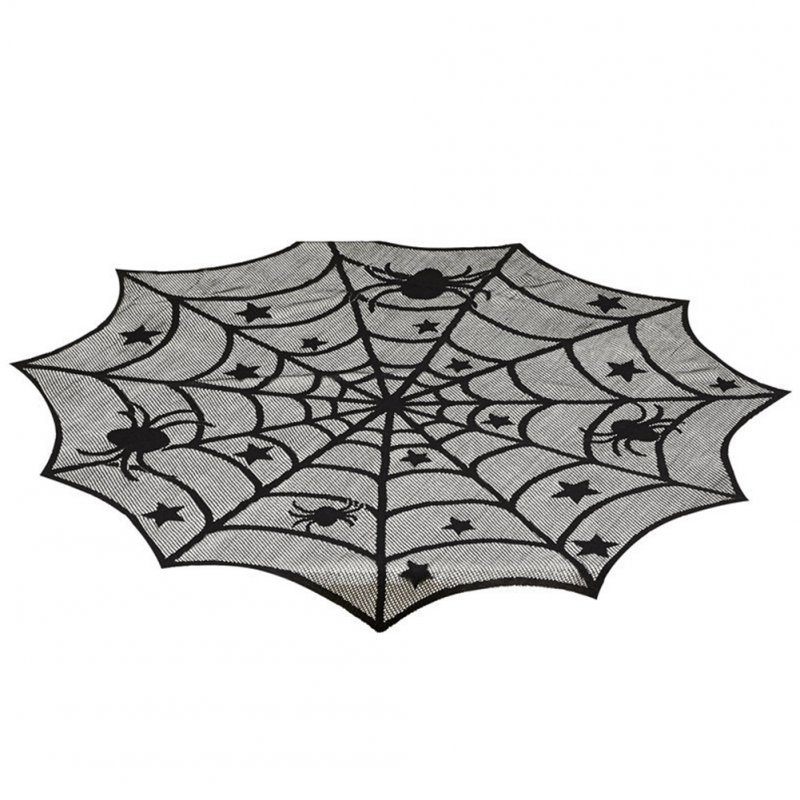 40Inches Black Spider Web Pattern Round Table Cover for Halloween Decoration black_40in diameter