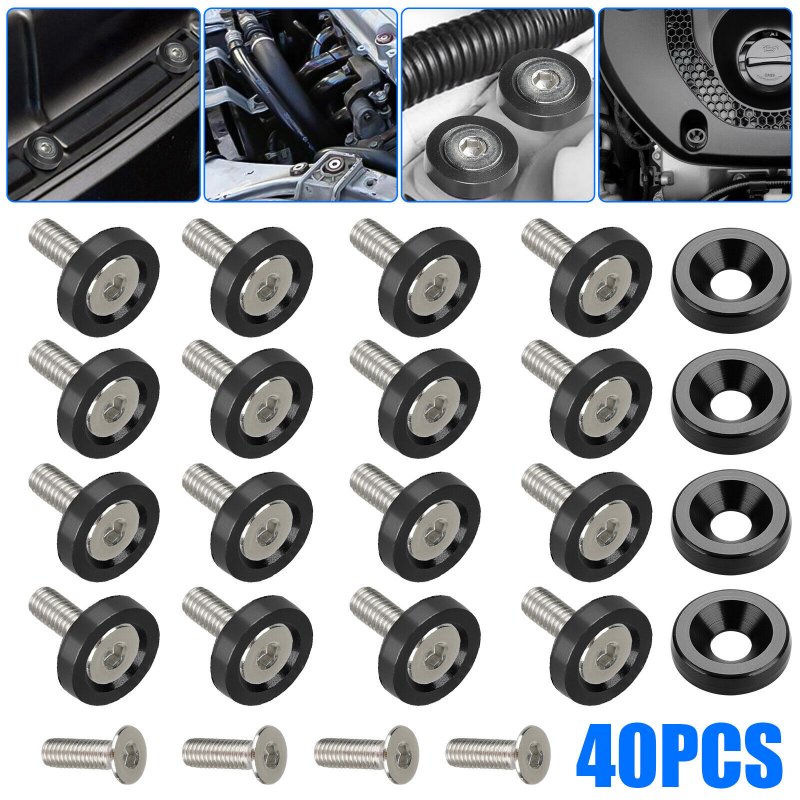40Pcs Billet Aluminum Fender Bumper Washer Bolt Engine Bay Screw Dress Up Kit M6 x 20MM Bolts Auto Accessories black