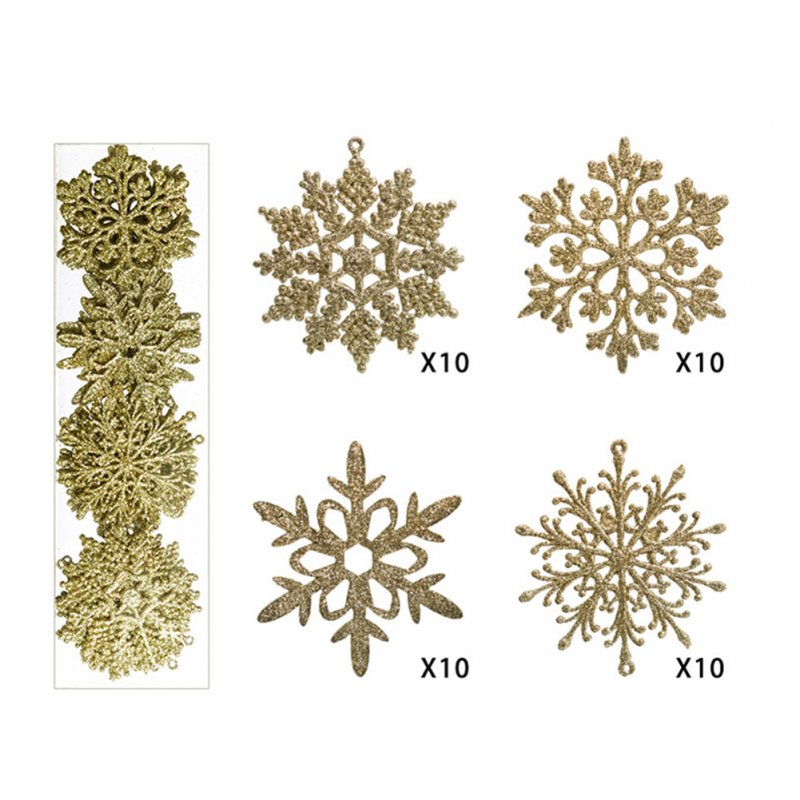 40pcs Craft Snowflakes Christmas Ornaments 4-types Glitter Snow Flakes Winter Christmas Tree Pendant (10 X 10cm) Gold