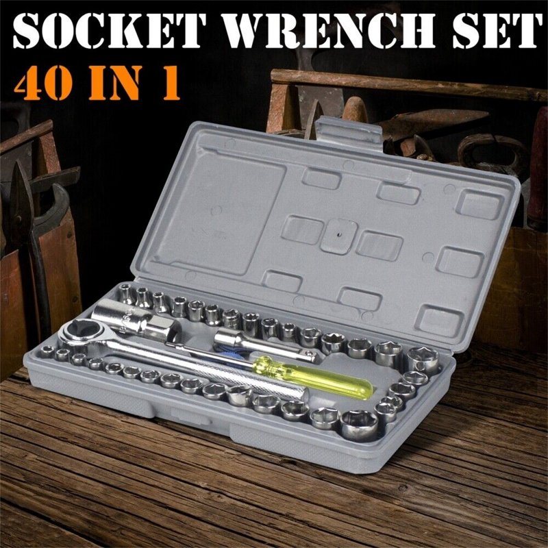40pcs Ratchet Wrench Socket Set Corrosion-Resistant Spanner Tool Kit With Storage Case Metric / SAE 1/4